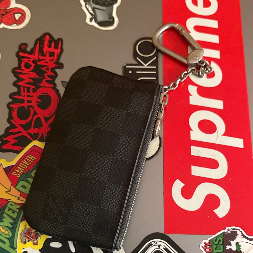 Louie V Checkered Black card Key Pouch